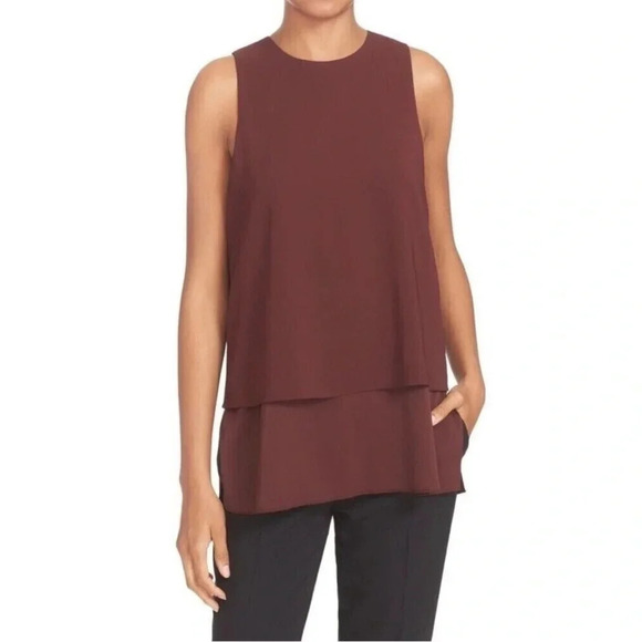 Theory Anastaza B Bergen burgundy tiered top - Picture 1 of 13